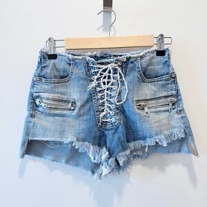 Unravel Project Lace-Up Denim Shorts in blue wash Size 25